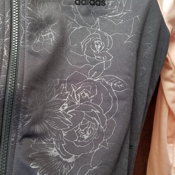 Adidas~Floral Track Jacket~Pink & Black~Size M - Picture 5 of 6